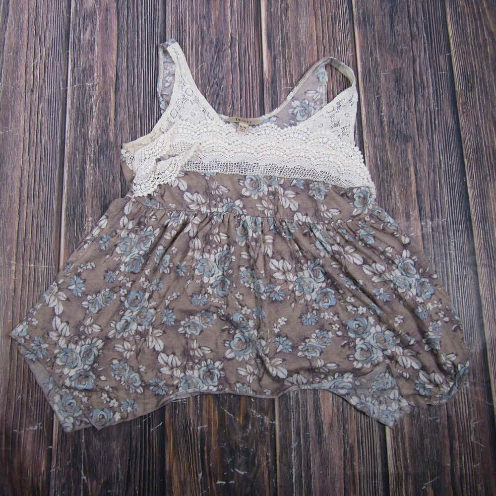 Decree Juniors XL Brown Floral Crochet Lace Tank Top Camisole Boho Babydoll